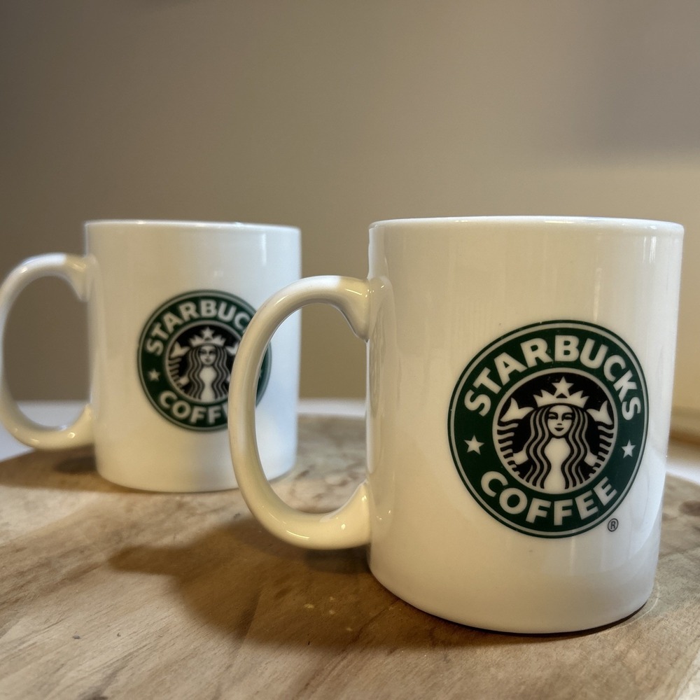 Starbucks Original Green Logo Coffee Tea Mermaid Siren White Mug Cup Set Of 2